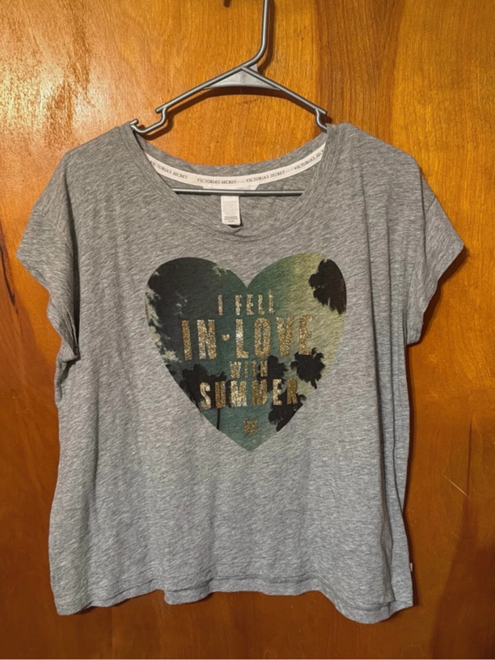 Victoria's Secret Gray Short-Sleeve Tee with Metallic Heart Graphic